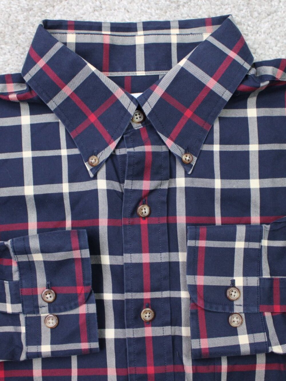 Brooks Brothers 346 Shirt Mens Medium Blue/Red Non-iron 100% Cotton Long Sleeve